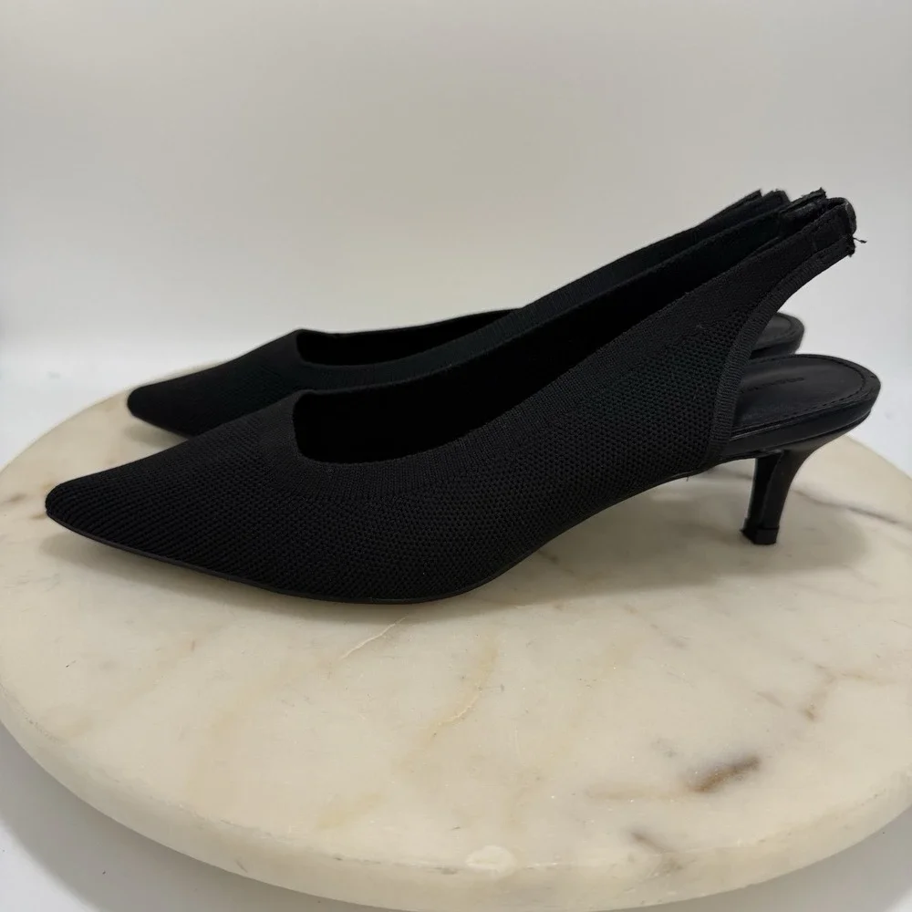 Women's French Connection Black Mesh Slingback Kitten Heels Pointed Toe Size 8